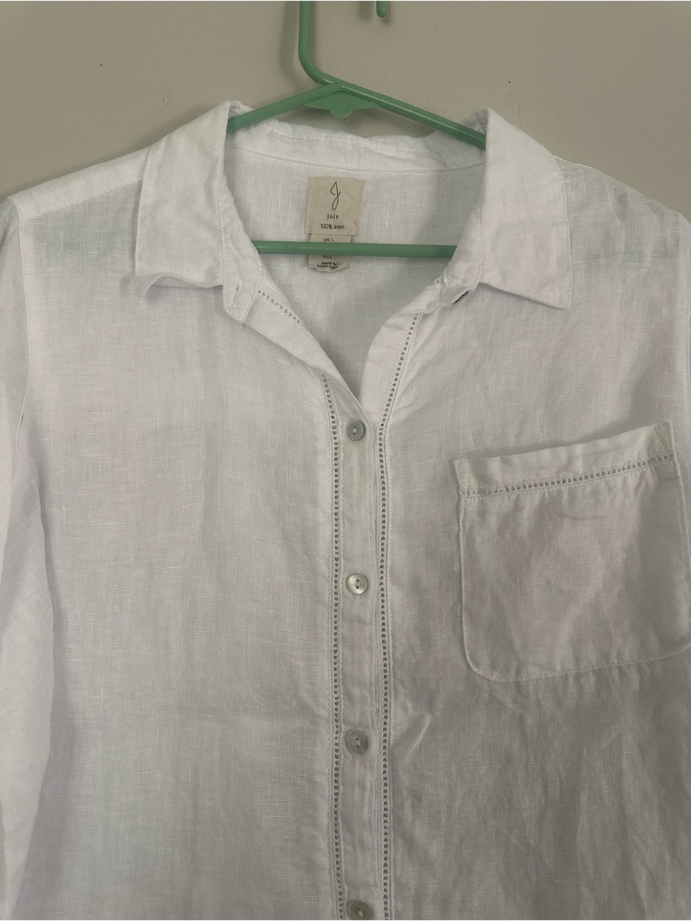 Joie White Linen Button-Down Shirt with Chest Pocket